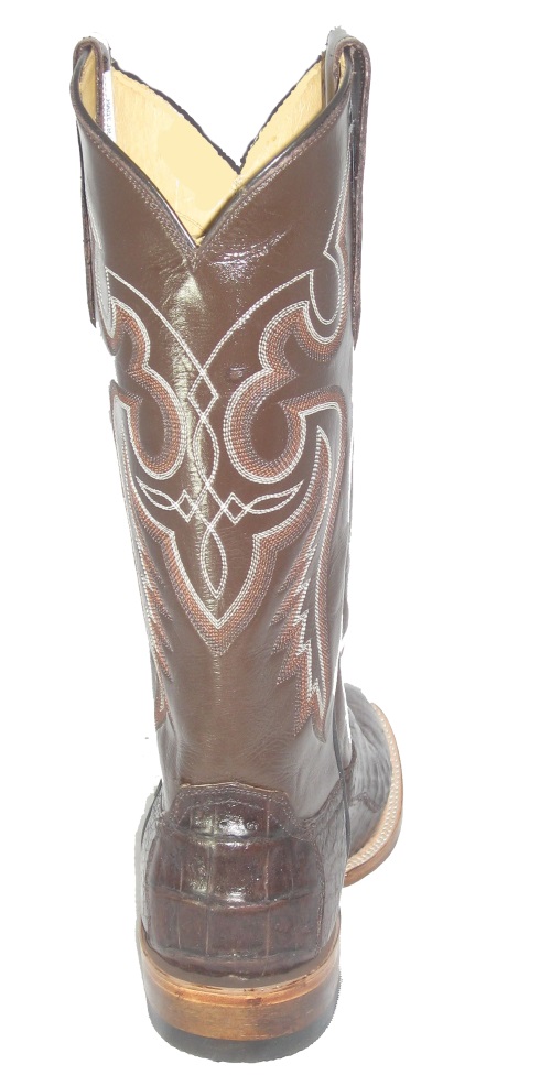 (image for) Brown Crocodile Cowboy Boots Fancy Stitch Upper Square Toe